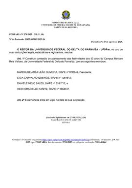 Portaria de Comissão de Planejamento das festividades dos 50 anos do Campus Ministro Reis Velloso